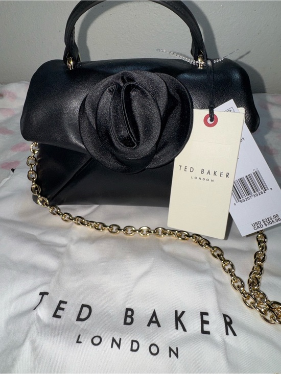 Ted Baker Handbags - Ted Baker Black Leather Poppy Rose Crossbody Bag with Gold Chain